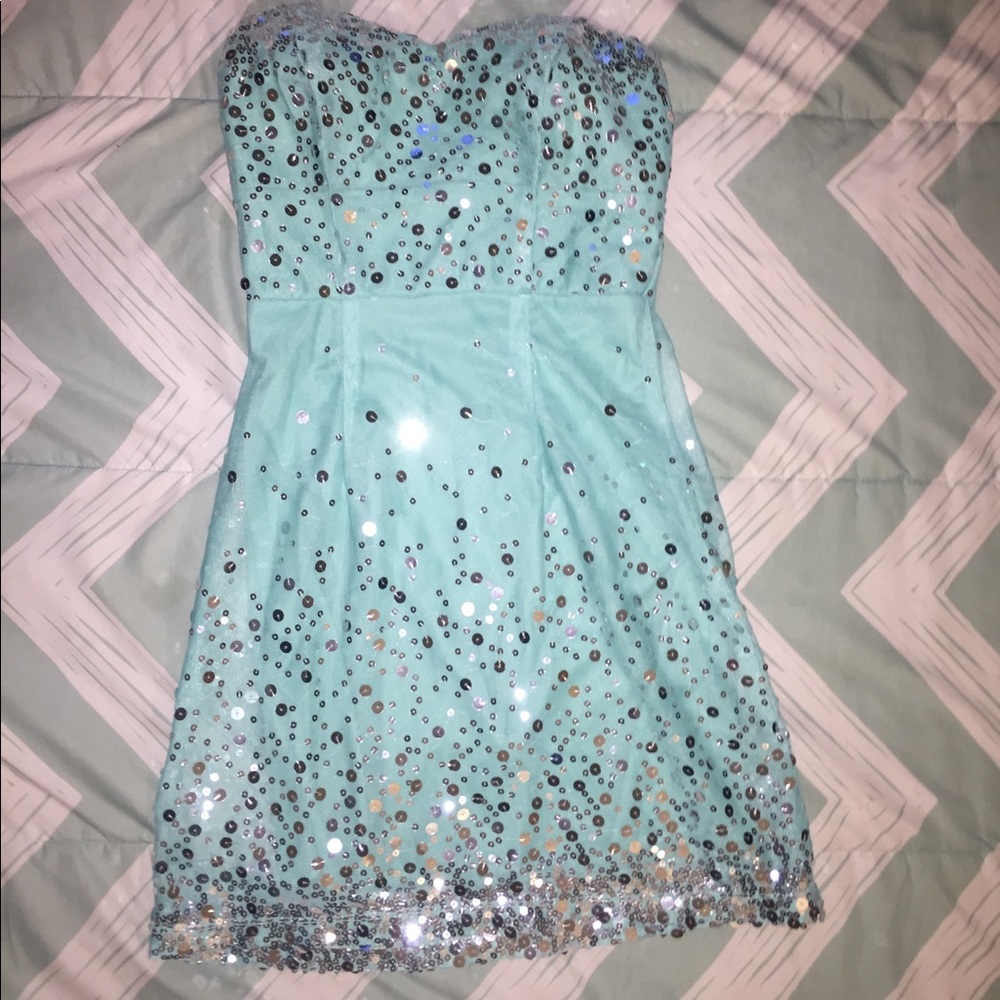 Trixxi Turquoise Sequin Short light blue Cocktail Dress